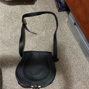 Chloe Marcie Black Crossbody Bag with Gold Details. NEW